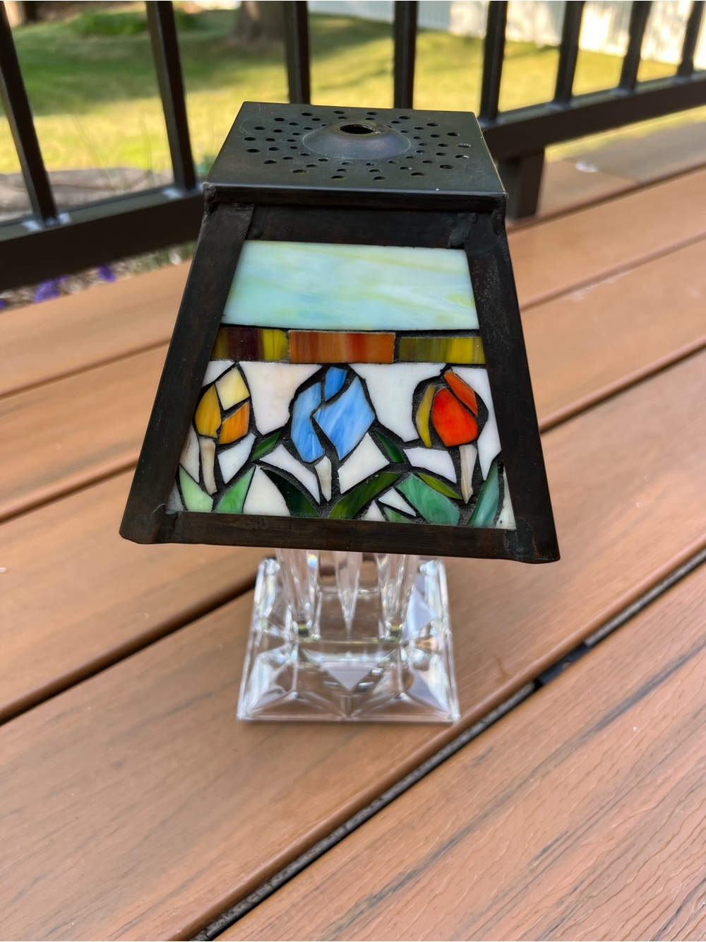 Vintage Tiffany Style Stained Glass Tulip Lamp Shade Fairy Crystal Glass Base - Picture 4 of 8